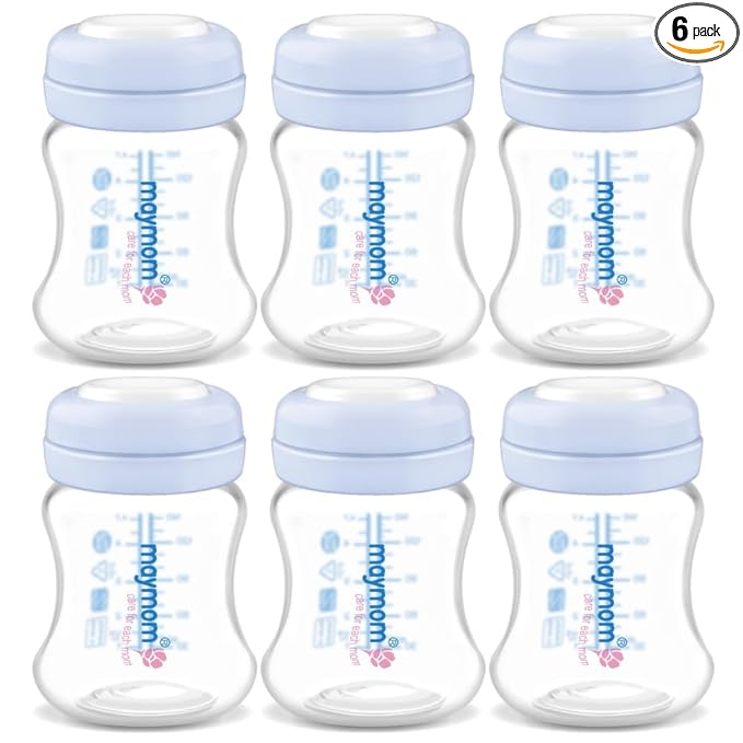Maymom Wide-Mouth Milk Storage Collection Bottle with SureSeal Sealing Disk; Compatible with Spectra/Motif Luna/Ameda MYA/Bellababy Pumps. Can Replace Spectra S1 S2 Bottles, 6 pc (4.7Oz/140mL, 6pc)