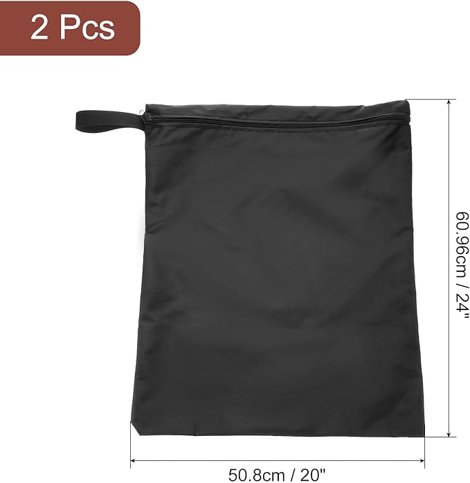 uxcell 2 Pcs Wet Dry Bags, 20" x 24" Waterproof Travel Bags with Two Zippered Pockets, Gym Bag for Beach Pool Swim Suit and Wet Clothes Black