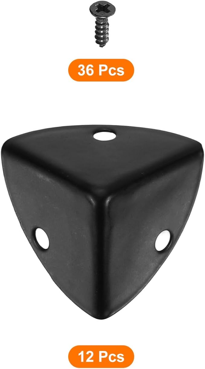 uxcell 12 Pcs Metal Corner Protectors, 23mm Box Edge Guard Protector, with Mounting Screws for Furniture Cabinet Speaker Protection Home Decorative, Black