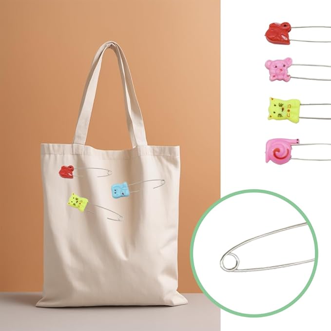 30 PCS Safety Pin Diaper Pin Stainless Steel Cloth Pins Plastic Head Cloth Diaper Pins with Locking Closures，Colour Random 54MM/2.2 Inch（Colour/Animals）