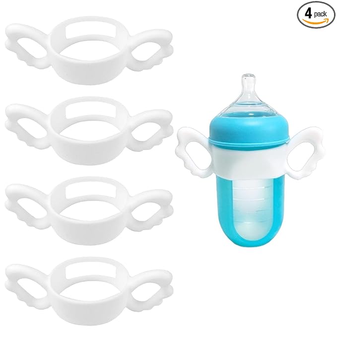 4Pack Baby Bottle Handles for Boon Nursh Reusable Silicone Pouch Baby Bottles, Silicone Bottle Holder for Easy Grip (White)