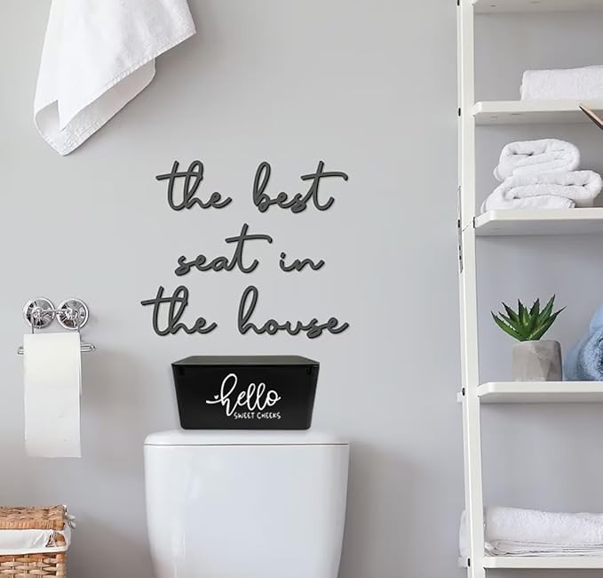 Moorfowl Hello Sweet Cheeks Flushable Wipes Dispenser, 8.2L x 4.9W x 3.9H inches, Bathroom Wipes Container Holder Cute Funny Rustic Farmhouse Home Decor (Black)