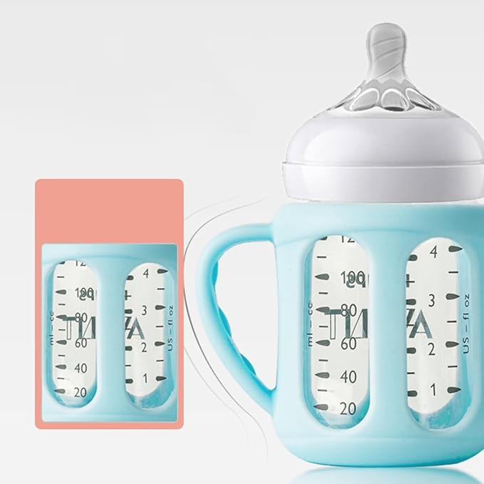 2 Pack Silicone Sleeves for Philips Avent Glass Natural Baby Bottles 4oz and 8oz, Anti Breakage Baby Bottle Holder with Handle, Feeding Bottle Handle (Blue)