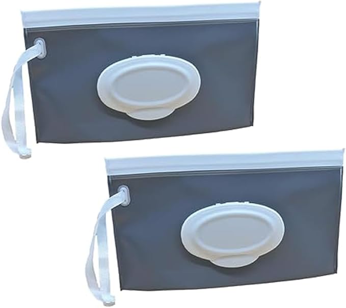 Portable Wet Wipe Dispenser Bag,Reusable Wipe Container Travel Holder, Napkin Storage Pouch with Sealed Zipper (Gray)
