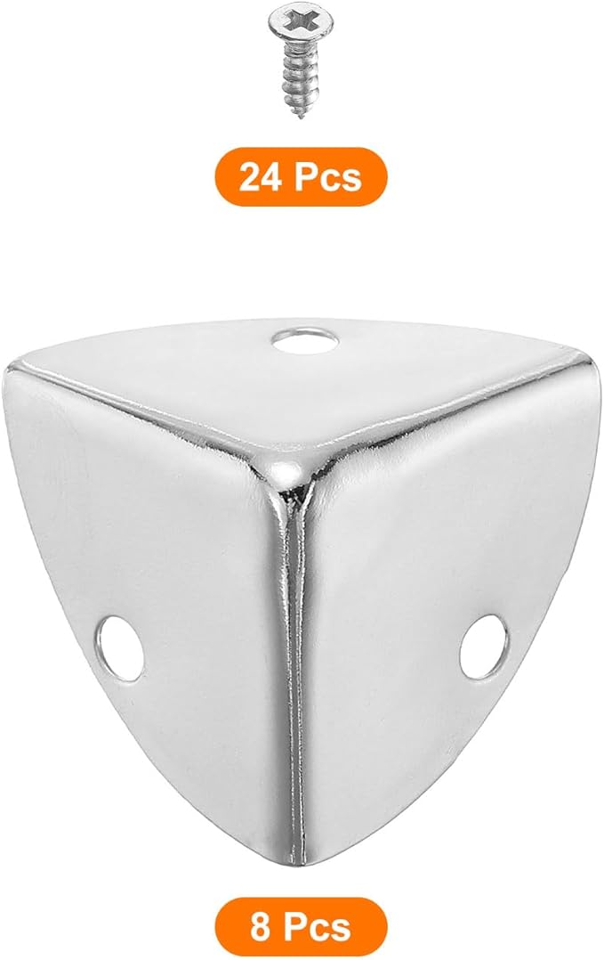 uxcell 8 Pcs Decorative Box Corner Cover, 23mm Metal Edge Guard, Furniture Corner Edges Protector with Screws, Silver