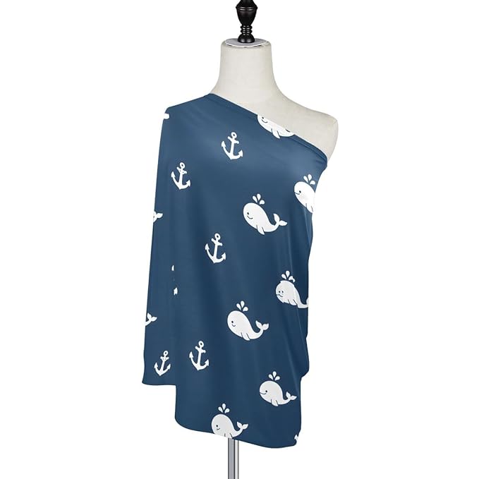 Nursing Cover Breastfeeding Soft Carseat Canopy Whales Blue Background Multi Use for Baby Car Seat Covers Canopy Shopping Cart Cover Scarf Light Blanket Stroller Cover