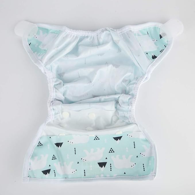 Baby Cloth Diaper Cover Nappy Hook and Loop Double Gusset 6.6lbs to 33lbs (Polar Bear)