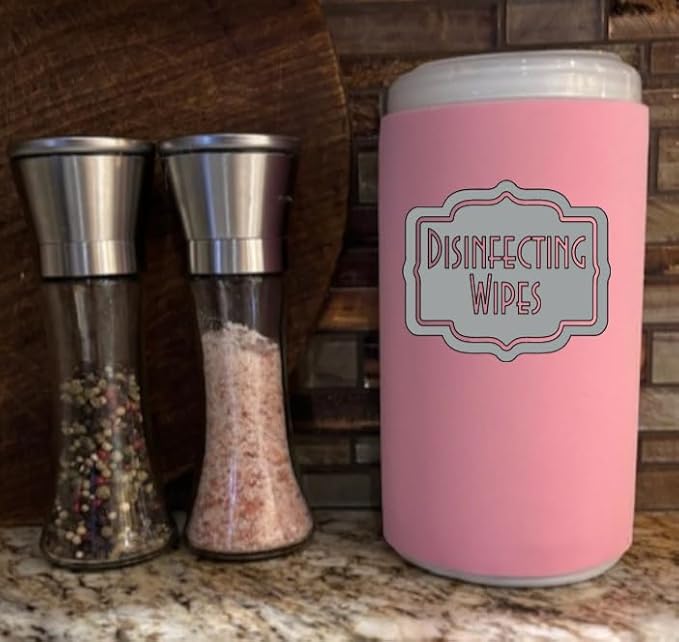 Disinfecting Wipes Cover with Silver Label Modern (Pink, Large)