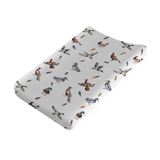 Country Duck Pheasant Baby Changing Pad Cover Wild Ducks Birds Feathers Baby Diaper Changing Table Sheets for Boy Girl Soft Breathable Stretch Fitted Diaper Change Table Pad Mats Covers 32''x16''