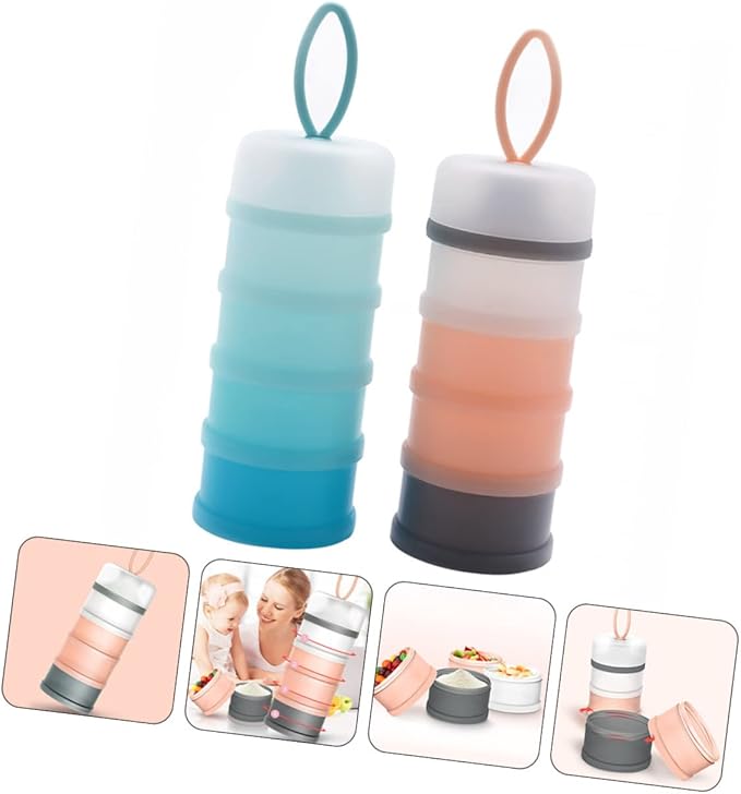 Kisangel Baby Formula Dispenser 2Pcs Portable Milk Powder Storage Box Stackable Travel Container with Detachable Compartments 7.5X3X3 Inches