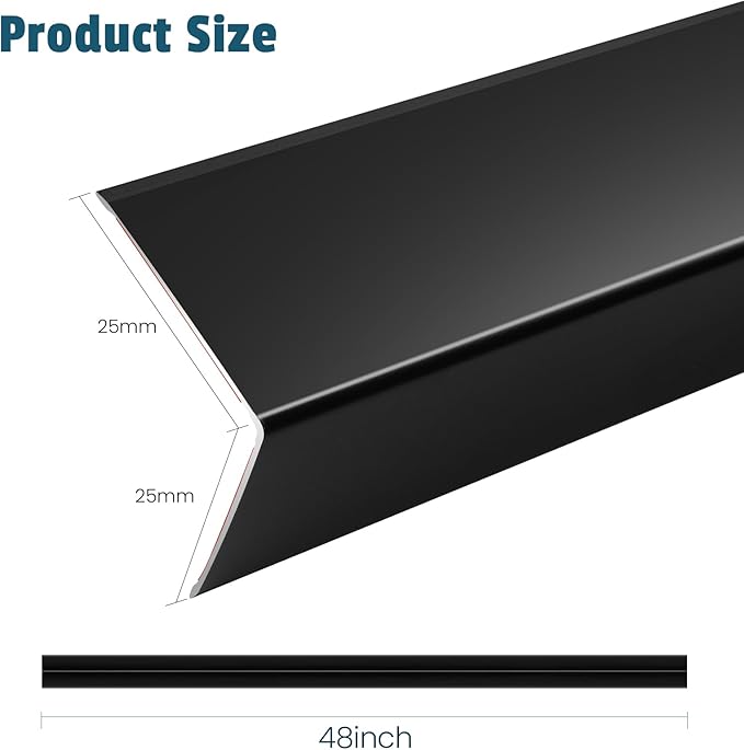 8Pcs 48" Black Metal Corner Protector, L-Molding Corner Guards for Walls, Cabinets, Baseboards, Furniture Decorative Trim, Size 48" x 1" (Pack of 8)