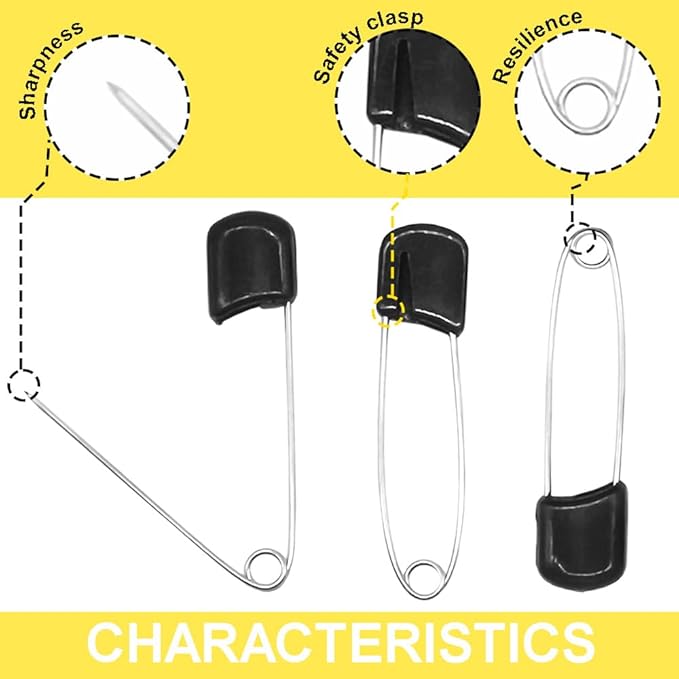 50Pcs 2.2" Plastic Head Safety Nappy Pins(Black)