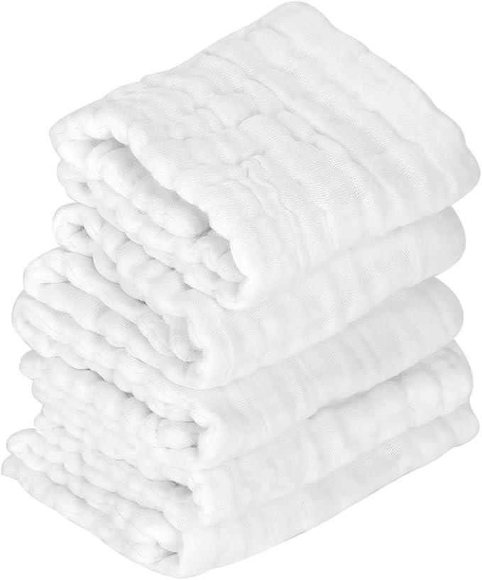 12 Layer Liners Cotton Gauze Reusable Washable Diaper with Hem for Infant Care Choosing Our Diaper (White)