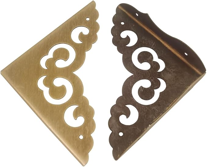 Metal Corner Protectors Set of 4, Vintage Decorative Corner Protector for Antique Wooden Chests, Tables, Desks, Boxes, Edge Protection, Hollowed Out Flower Corner Guards for Decor Furniture (Bronze)