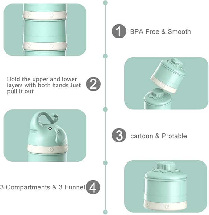 Baby Milk Powder Formula Dispenser,Large Capacity，Non-Spill Twist-Lock Stackable Milk Powder Formula Container and Snack Storage for Travel,Powder Leakage Free,BPA Free,3 Compartment，GREEN