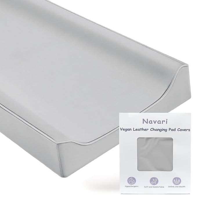 Vegan Leather Changing Pad Cover - 31"X 16" - Waterproof Wipeable, Extra Thick & Portable & Non-Slip Diaper Mat - Fits Standard Changing Tables for Baby Boy Girl (Gray)