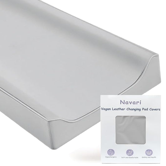 Vegan Leather Changing Pad Cover - 31"X 16" - Waterproof Wipeable, Extra Thick & Portable & Non-Slip Diaper Mat - Fits Standard Changing Tables for Baby Boy Girl (Gray)