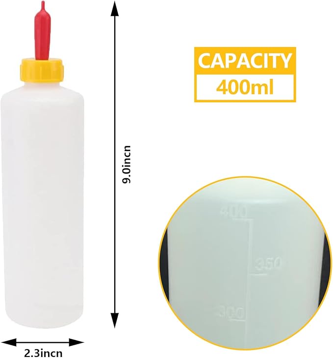 Goat Nipple and Bottles Set, 4PCS Small Animal Milk Drink Nipple and 400 ml Lamb Feeding Bottle Kit for Feeding Sheep Goat Lamb Puppy(4 Bottles& 12 Nipples)