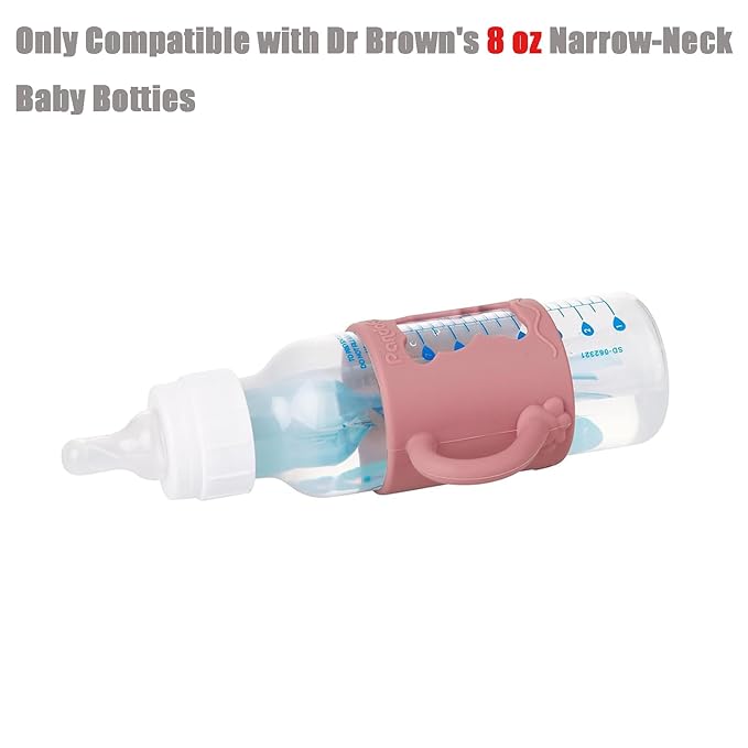 PandaEar 4 Pack Silicone Baby Bottle Handles with Dr Brown Narrow Baby Bottles 8 oz/250 ml, Non-Slip Easy Grip Handles
