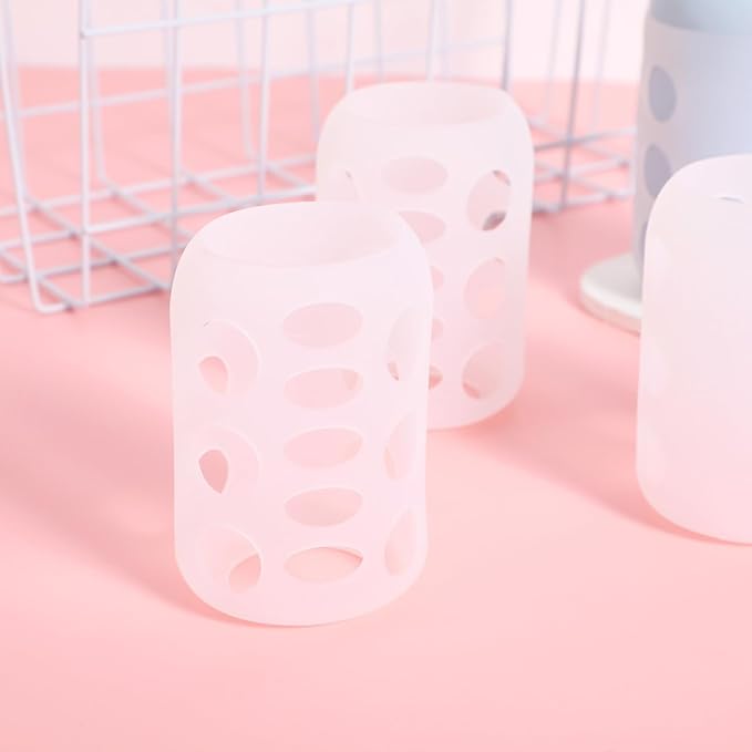 SHOWERORO 4Pcs Silicone Baby Bottle Covers Glass Bottle Sleeves Non-Slip Protective Sleeves for 4Oz Nursery Bottles Shockproof Feeding Silicone Sleeve