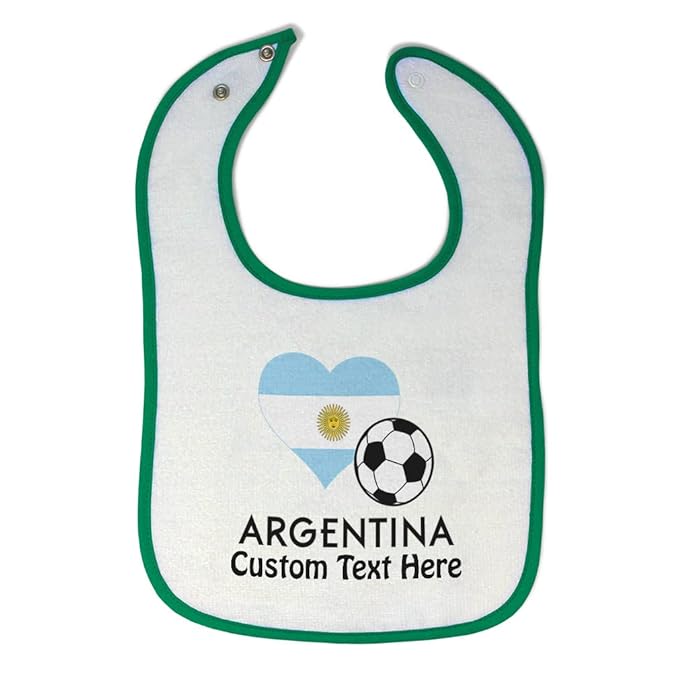 Custom Toddler & Baby Bibs Burp Cloths Heart Flag Soccer Ball Argentinian Soccer Argentina Football Cotton Baby Items for Baby Girl & Boy White Green Custom Text Here