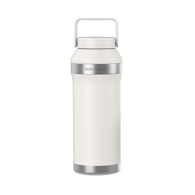 Baby Brezza All Day Portable Breastmilk Cooler, Large 20z Capacity, Insulated Travel Bottle Includes 2 Ice Packs + 2 Bottles, Soft White