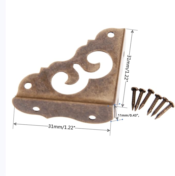 dophee 4Pcs Iron Antique Bronze Vintage Decorative Corner Protector Guards Edge Cover for Chest Case Box-1.22" x 1.22" x 0.43"
