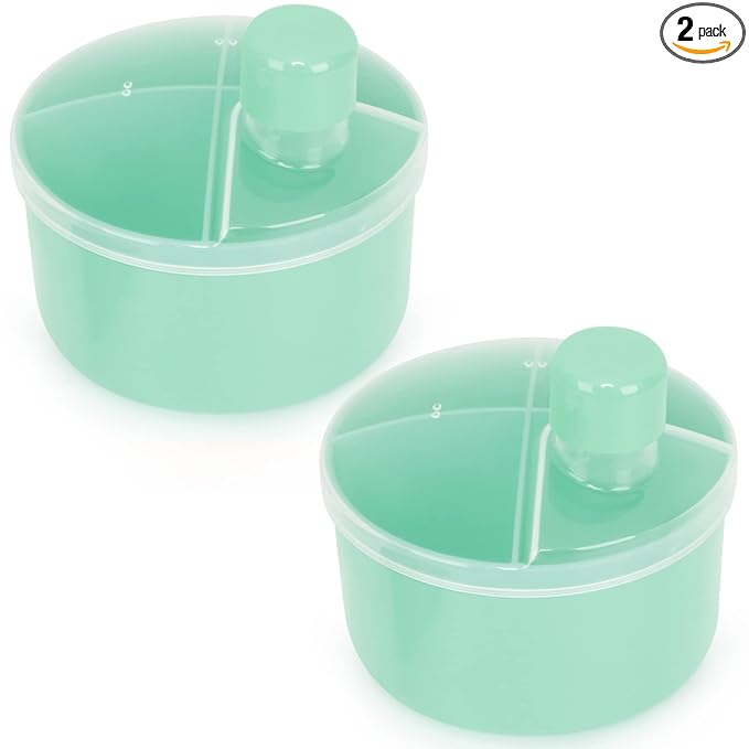 Accmor Formula Dispenser On The Go, Non-Spill Rotating Four-Compartment Formula Container to Go, Milk Powder Snack Storage Container for Infant Toddler Travel Outdoor, Green, 2 Pack