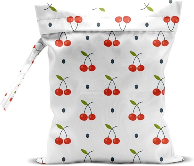 Wet Bag, Wet Dry Bag, Waterproof Swim Bags, Machine Washable Reusable Bags for Beach, Pool, Diapers, and Dirty Yoga Gym Clothes(Minimalist Cherry Pattern