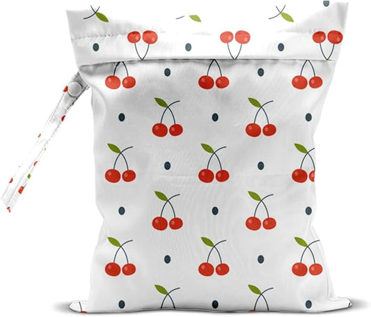 Wet Bag, Wet Dry Bag, Waterproof Swim Bags, Machine Washable Reusable Bags for Beach, Pool, Diapers, and Dirty Yoga Gym Clothes(Minimalist Cherry Pattern
