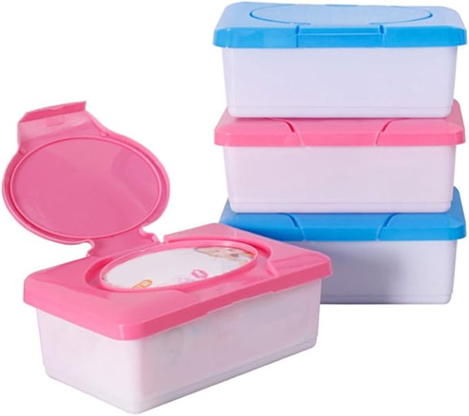 Afco Wet Tissue Storage Box Plastic Case Car Office Wipes Holder with Buckle Lid Blue