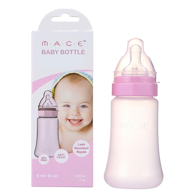 Made in USA aMACEing Zero Leak Leak Resistant Baby Bottle with Anti-Colic Vent and Variable Flow, 7oz Bundle 3 Bottles (Pink, Yellow, Green)