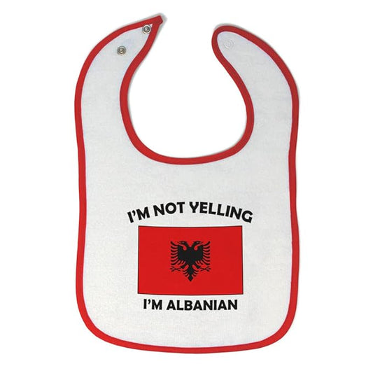 Cute Rascals Custom Baby Bibs Burp Cloths I'm Not Yelling I Am Albanian Albania Cotton Baby Items for Baby Girl & Boy White Red Design Only
