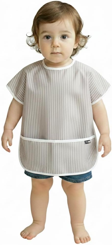 Plie Short Sleeve Waterproof Bib for Toddlers – Easy Clean Feeding Apron for Mealtime, Daycare, Self-Feeding, Lightweight