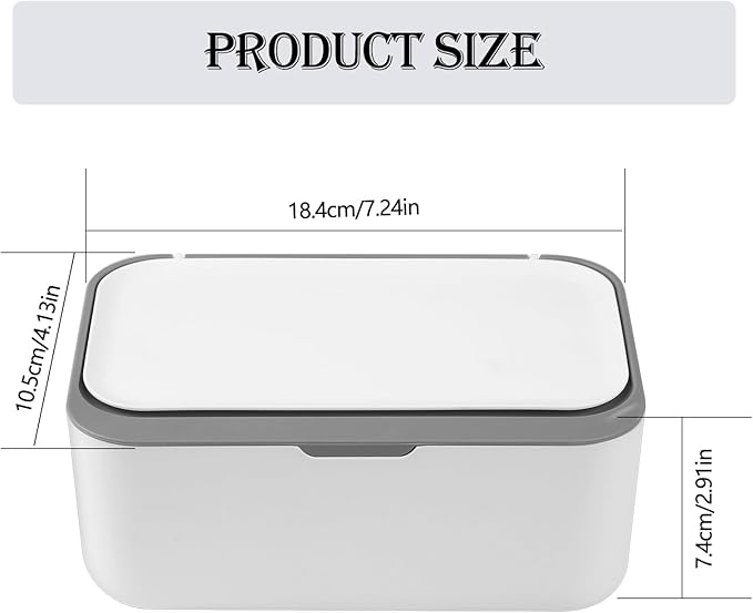 Wipes Dispenser, Wet Wipe Container Case Refillable, Wet Tissue Storage Box for Home Office Kitchen Bathroom, to Keep Wipes Fresh & Clean - White Grey