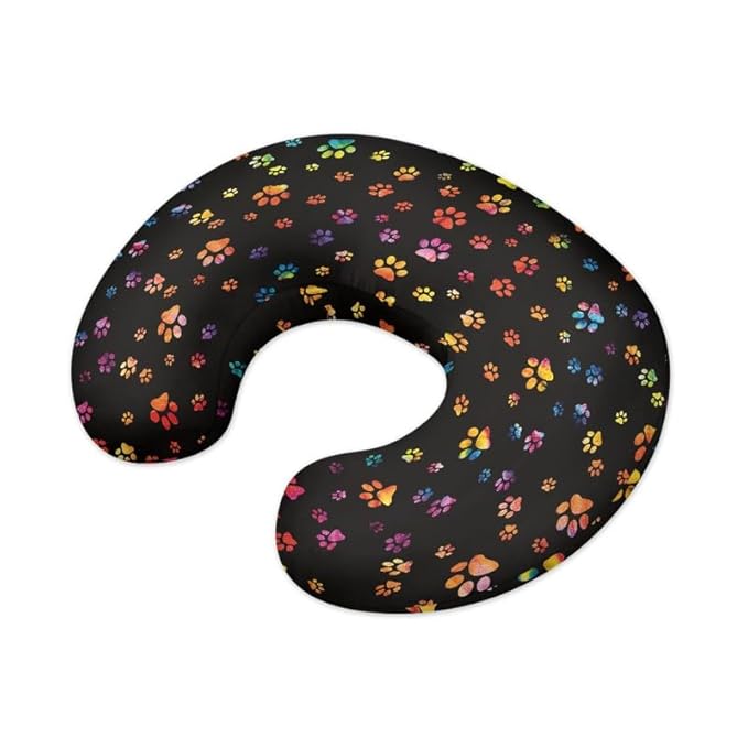 Colorful Dog Paw Nursing Pillow Case for Newborn Baby Black Cartoon Puppy Paws Boy and Girl Feeding Pillow Slipcover Animal Footprint Washable & Breathable Nursing Pillow Cover