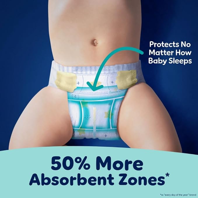 Pampers ZZZ Overnight Diapers, Size 4 (22-37 lbs), 104 Count, Nighttime Protection Disposable Baby Diaper, Night Time Leak and Skin Protection