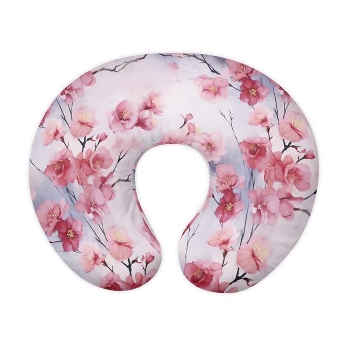 Pink Peach Blossom Nursing Pillow Covers Chinese Peach Flower Breast Feeding Pillow Support Lounger Cover Cherry Blossom Removable Nursing Pillow Cover, Machine Washable