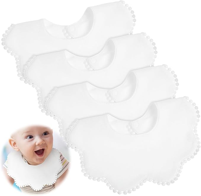 JenPen White Bibs for Girl Bandana Muslin 360 Bibs Baby Bandana Drool Set for Teething Toddler Girl