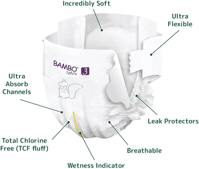 Bambo Nature Premium Eco Nappies, Midi Size 3 (9-18lb/4-8kg) Pack of 28