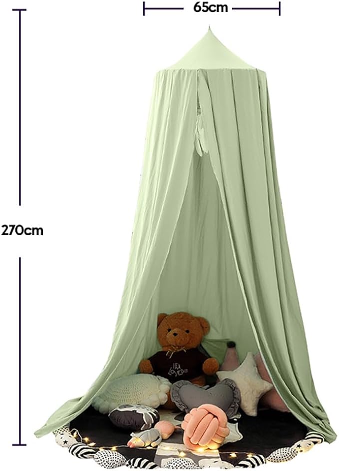 Bunnikins & Clover Bed Canopy for Girls Boys Bedroom Decor, Round Dome Mosquito Net for Baby Crib, Nook Castle Game Tent Nursery Decoration for Child, Play or Reading (Pea Green)