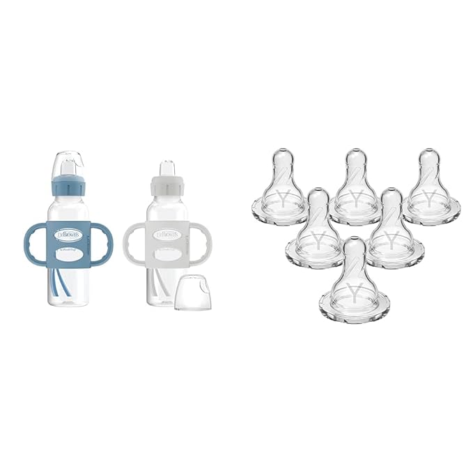 Dr. Brown's Milestones Narrow Sippy Bottle with 100% Silicone Handles, Easy-Grip Bottle & Natural Flow Y-Cut Narrow Baby Bottle Silicone Nipple, Ideal for Thicker Liquids, 9m+