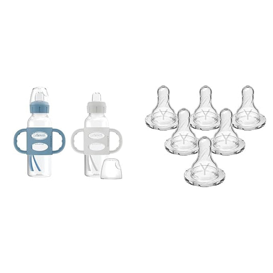 Dr. Brown's Milestones Narrow Sippy Bottle with 100% Silicone Handles, Easy-Grip Bottle & Natural Flow Y-Cut Narrow Baby Bottle Silicone Nipple, Ideal for Thicker Liquids, 9m+