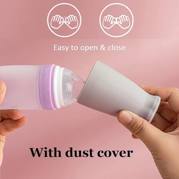 Reidio 2Pc Baby Feeding Bottle with Spoon Baby Food Feeder Silicone Squeeze Spoon Bottle for Baby Food Dispensing Baby Bottle with Scale 3.4oz/100ml (Pink)