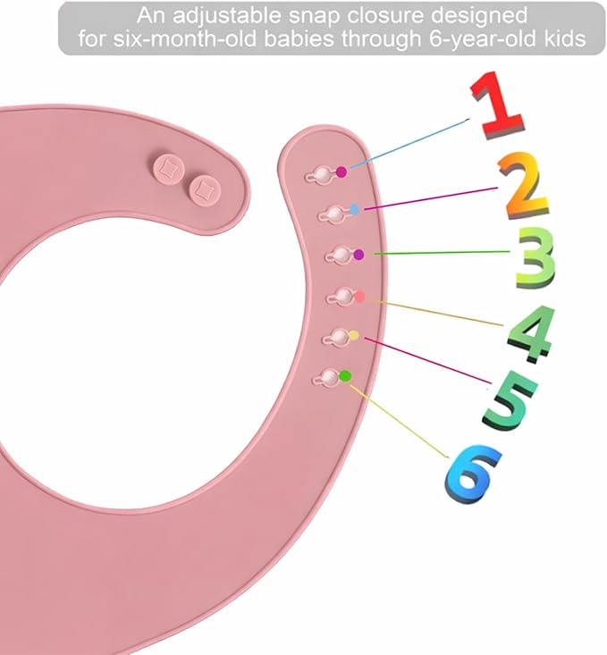 PandaEar 5 Pack Waterproof Silicone Baby Bibs| Super Thin Light Weight Feeding Bib with Food Catcher Pocket for Toddler