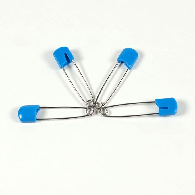 OsoCozy Cloth Diaper Nappy Pins 100 Packs - 100 Stainless Steel Safety Pins with Locking Plastic Heads. Durable, Safe and Cute 2.2 Inches Long (Blue)