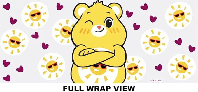 LOGOVISION Care Bears Kids Tritan Plastic Water Bottle with Straw Lid and Handle, Reusable Tumbler for Toddlers, Unisex for Girls and Boys, 12oz, Funshine Bear Belly Pattern