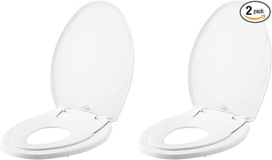 Little2Big Toilet Seat with Built-In Potty Training Seat, Slow Close, Durable Plastic, Made in USA, ELONGATED, White (Pack of 2)