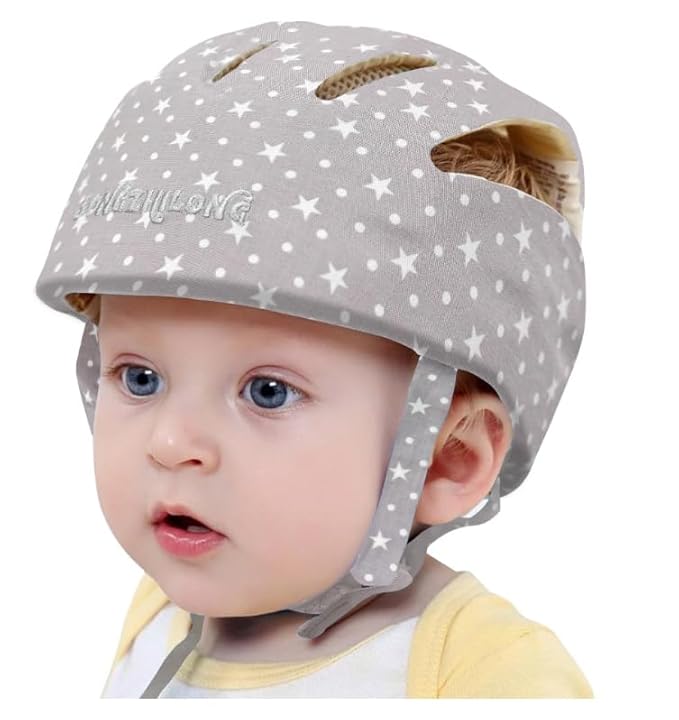 Adjustable Baby Head Protector, Baby Helmets for Crawling Walking Lightweight Safety Infant Helmet Jumping Running Breathable Hat Infant Essentials Toddler Helmets 6-24 Months (Star Gray)