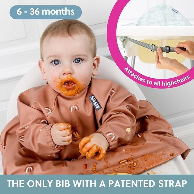 BIBaDO - Long Sleeve Baby Bibs - Babies & Toddlers 6-36 Months - Coverall Baby Led Weaning Bib - Easy Wipe, Soft & Waterproof